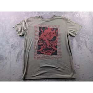 Cyberpunk 2077 Jinx Mens Large Grey Samurai Oni Mask Graphic T-Shirt
